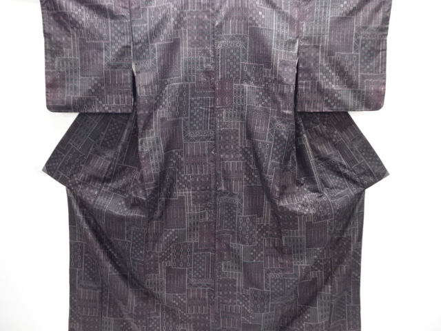 JAPANESE KIMONO / ANTIQUE KIMONO / SILK / TOKAMACHI TSUMUGI / WOVEN SHIKISHI & GEOMETRIC PATTERN